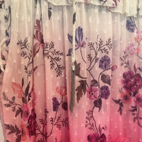Anthropologie Ombre Pink & Cream Floral Chiffon Dress – Size 2 - Picture 5 of 8